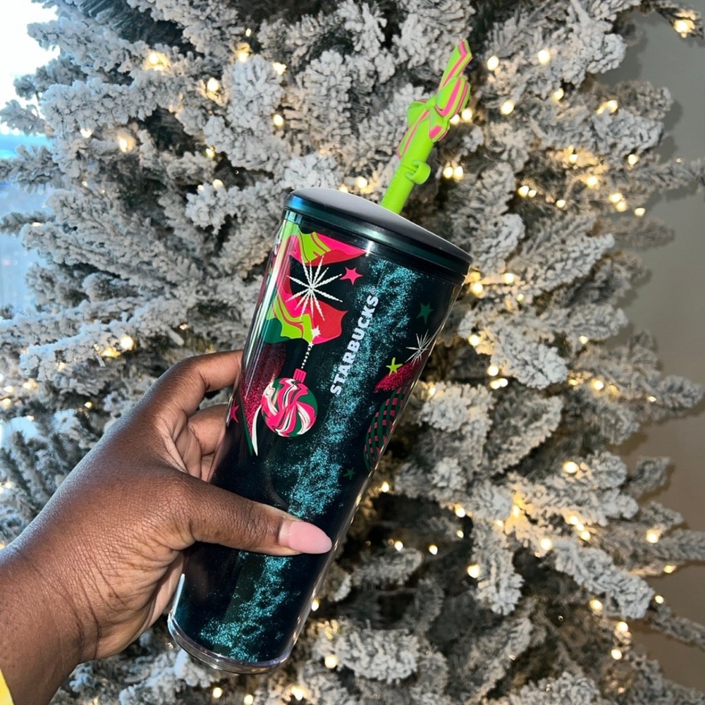 Starbucks Festive Green and Red Tumbler with Straw